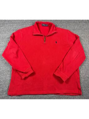 Polo Ralph Lauren Men’s 1/4 Zip Red Sweater Size XL Cotton Blue Pony Preppy